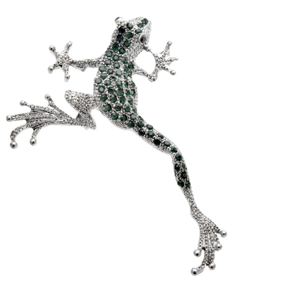 Green Rhinestone Frog Brooches Metal Lovely Jumping Frog Animal Brooch Pins Gift